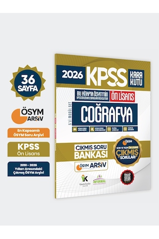 2026 Fullönlisans Kpss Coğrafya Kara Kutu ÖSYM Çıkmış Soru Bankası Son 15 Yıl (Sadece Ön Lisans)
