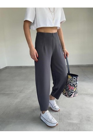 Paw Garage Kemersiz Balon Pantolon, 4 Mevsim, Krep Kumaş, Full Likralı Gri