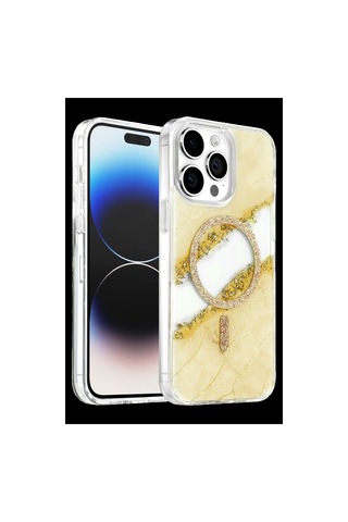 Onegif Apple İphone 15 Pro Max Lotus Simli Magsafe Kapak - Gümüş