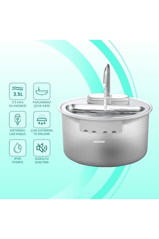 Haustier Wf009ls Beyaz , Çelik Üst Tabla , 3.5lt Geniş Bpa İçermez Hazne, Otomatik Kedi Su Sebili,kedi Su Çeşmesi, Su Pınarı