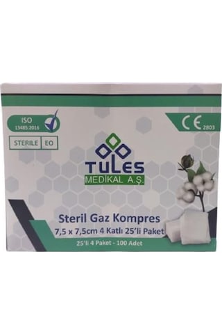 Tules Steril Gaz Kompres Gazlı Bez Spanç 7.5 x 7.5 CM 100 Adet
