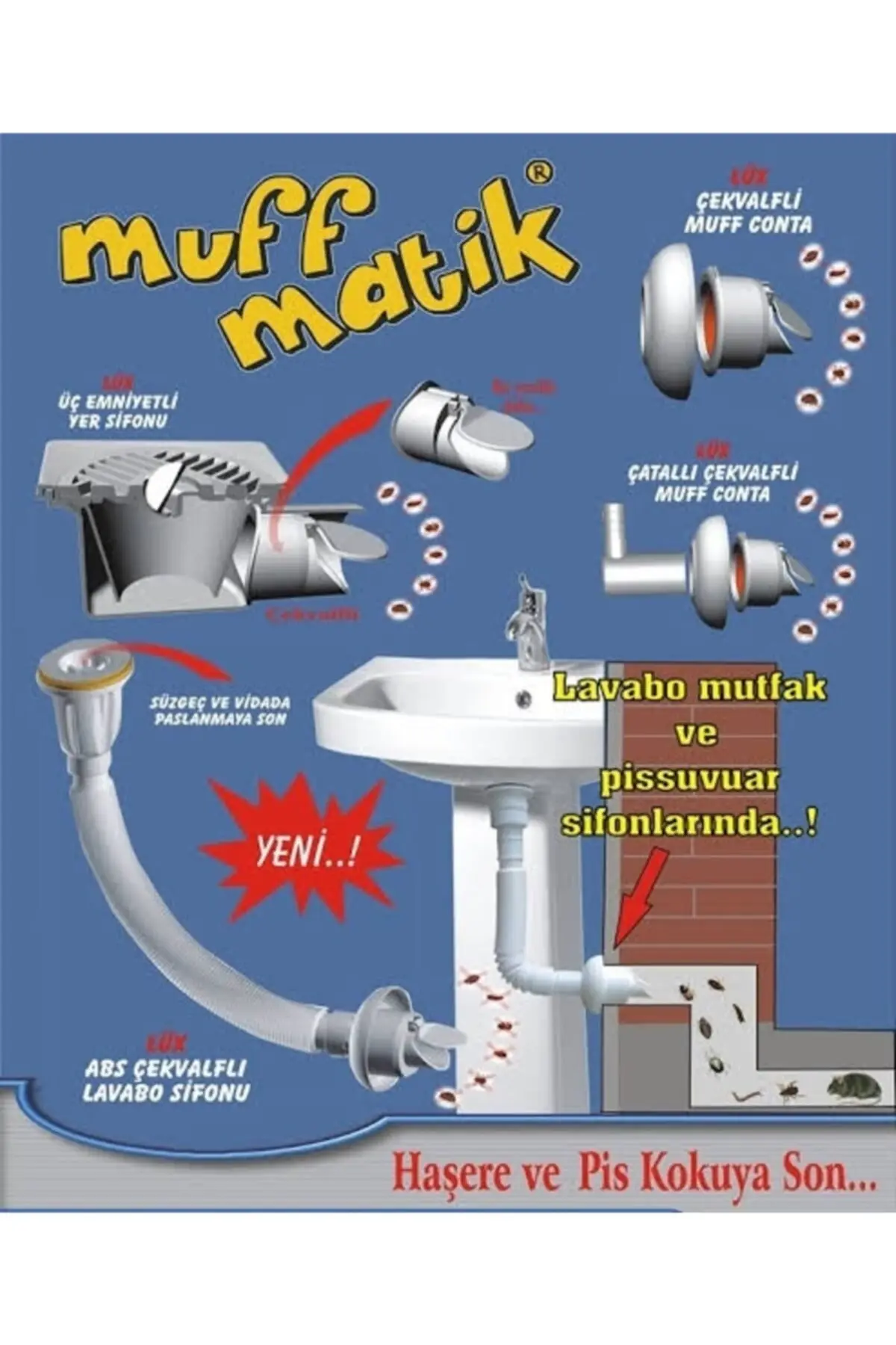 Kokumatik Gider Koku Önleyici Lavabo Sifonu Çekvalfi Adaptör Kokuya Ve Haşereye Son