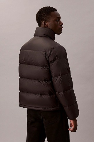 Erkek Regular Fit Dik Yaka Aplike Logolu Şişme Mont - Siyah Black