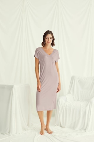 Monamise 18504 Kadın V Yaka Kısa Kollu Gecelik-vizon Vizon