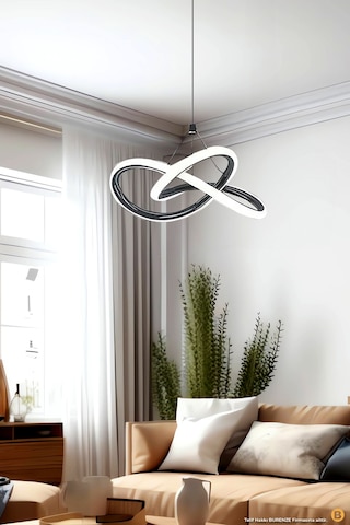 Modern Tekli Sarkıt Power Led Avize Siyah Beyaz Işık Ledli Avize Siyah