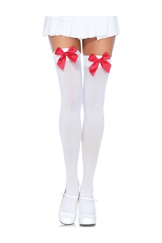 River World Kadınlar İçin Kırmızı Renk Kırmızı Fiyonklu Jartiyer Çorabı Beyaz