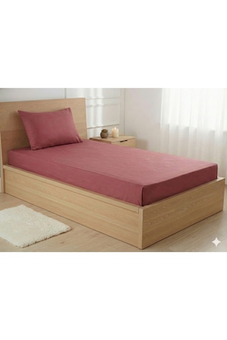 Maki Home %100 Pamuklu Gül Kurusu 100x200+50x70 Cm Tek Kişilik Lastikli Çarşaf Takımı Gül Kurusu