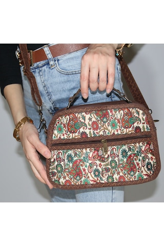 Pujiva Omuz Çantası, Kol Çantası, Etnik Tarz Kilim Desenli, Askılı Çanta, Günlük Çanta En 25 Bo 19 D 8 Bej