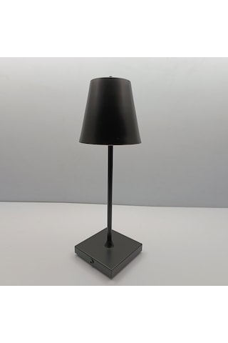 Konik Şapka Metal Şarjlı Masa Lambası Siyah