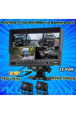 7 İnç Kayıtsız Monitör 2 Adet 180'' Geniş Açılı Ahd Kamera 12 V