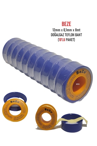 10'lu Paket 12mm X 0.1mm X 8mt Doğalgaz Teflon Bant