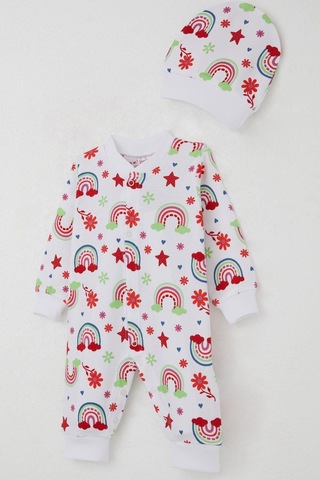 Breeze Kız Bebek Tulum Gökkuşağı Masalı Çiçek Desenli 0-6 Ay, Beyaz Beyaz