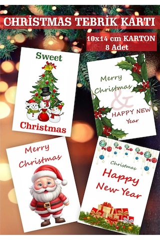 Yılbaşı Chirstmas Tebrik Mutlu Yıllar Happy New Year Kartı 10x14