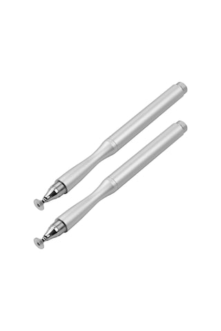 Vkemall 2 Adet Metal Kalem + Disk Uçlu Dokunmatik Stylus: Telefon Ve Tablet İçin Yüksek Hassasiyetli Çizim Ve Yazma, 2 Adet Yerine Konulabilir Disk + 2 Adet Fiber Uç Gümüş