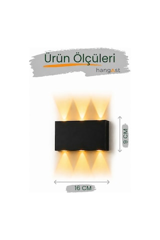 Amber Led Aplik Aydınlatma Çift Taraflı Led Dekoratif Duvar Aplik Siyah