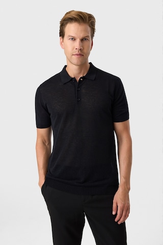 Back And Bond Regular Fit Siyah Düğmeli Yaka Keten Karışımlı Triko