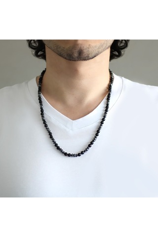 Dazerling Makrome Örgülü Oniks-hematit Kombinli Doğaltaş Erkek Kolye Sarı