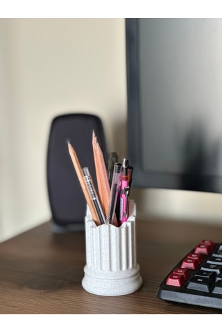Sütun Kalemlik & Masa Düzenleyici - Hediyelik 9,5 Cm Mermer Beyazı