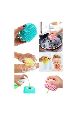 Sarı Duş Jeli Hazneli Silikon Fırça Kese Banyo Lifi