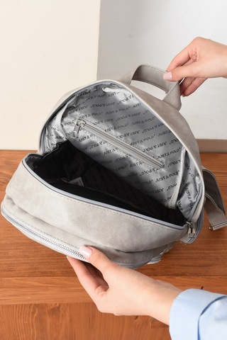 Just Polo Kadın Eskitme Suni Deri Çok Cepli Günlük Sırt Çantası Pbu3000 Gri