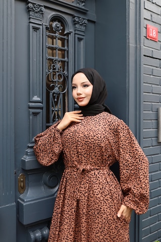 Kadın Kahve %100 Viskon Robalı Salaş Model Kuşaklı Battal Maxi Boy Tesettür Elbise Vbtl3324 Kahve