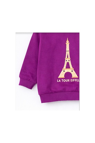 HelloBaby Kız Bebek Pamuklu Sweatshirt Desenli Model Mor - Mercan