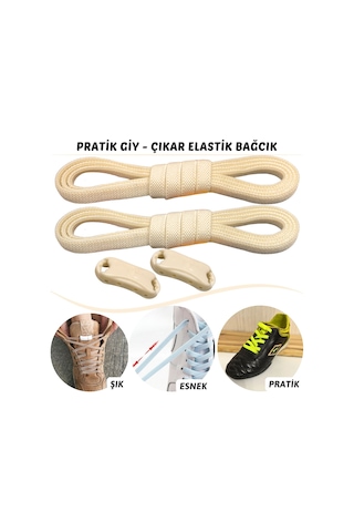 Tak Bırak Klipsli Elastik Nesil Akıllı Bağcık - Açık Krem