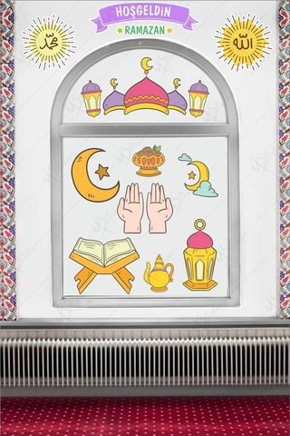 MSticker Ramazan Fener Ay Yıldızlar Cam Duvar Dekorasyon Sticker Seti