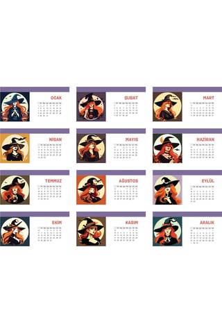 Cadı Temalı Poster Masaüstü Takvimi-2222
