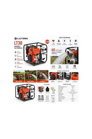 Lutian Lt30 Benzinli Su Motoru 3 İnç 7 Hp Su Pompası 60 Ton/saat