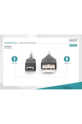 Dıgıtus Ak-300108-030-s 3.0m Usb2.0 Usb Mini B Giriş: Usb 2.0 Tip-a Çıkış : Usb Tip-b Mini