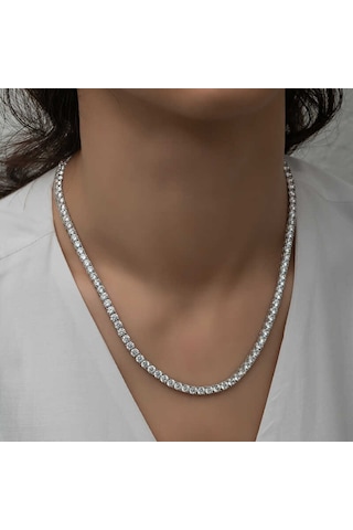 Gümüş 3 Mm Beyaz Taşlı Su Yolu Kadın Kolye Gri
