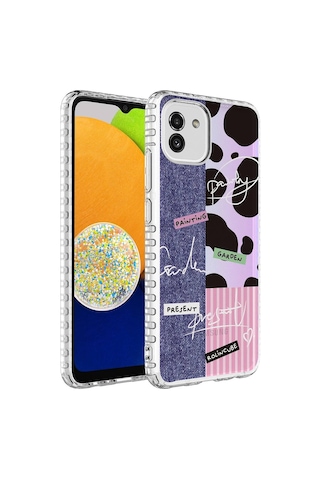 Samsung Galaxy Uyumlu A04 Kılıf Airbag Kenarlı Renkli Desenli Silikon Zore Elegans Kapak