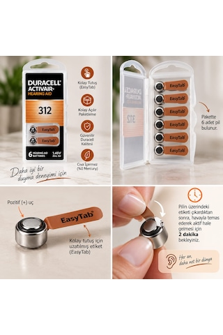 Duracell 312 Numara Cihaz Pili 10 Paket 60 Adet