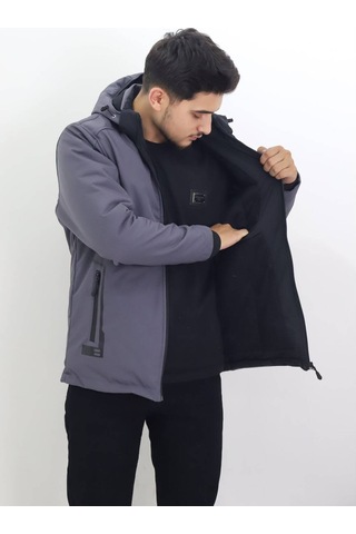 Hk Premium Erkek Kışlık Mont Su İtici Rüzgar Geçirmez Kapüşonlu Kalın Sport Outdoor Parka Gri