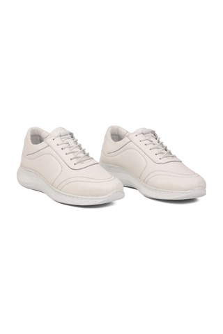 Voyager Beyaz Hakiki Deri Hafızalı Taban Lastik Bağcıklı Kadın Casual Ayakkabı Sneaker 8439 Z