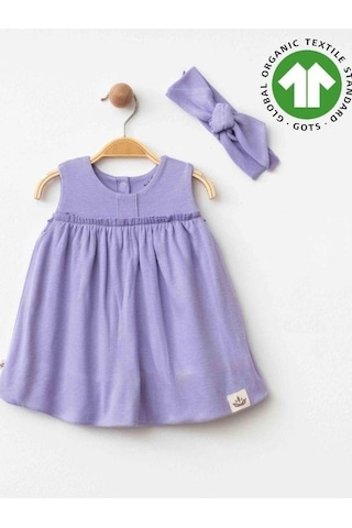 Zekids Kız Bebek Organik Pamuklu Bandanalı Kolsuz Elbise-15906 Mor