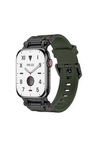 Apple Uyumlu Watch 44mm Zore Krd-101 Titanyum Metal Başlıklı Silikon Kordon