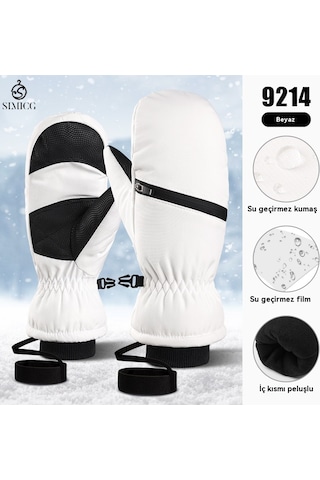 Kalınlaştırılmış Kışlık Su Geçirmez Snowboard Eldivenleri Beyaz