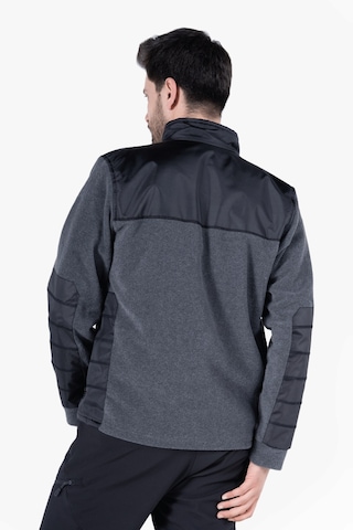 Omuz Ve Dirsek Takviyeli Polar Ceket Gri Melanj - Siyah