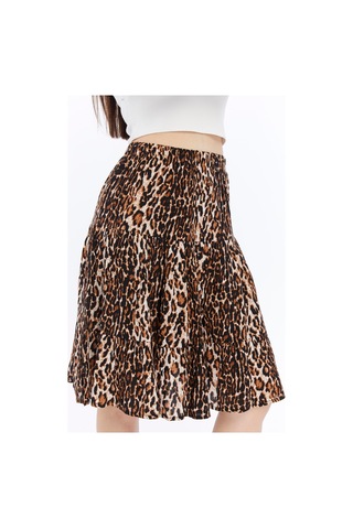 Viskon Kumaş Carola Midi Boy Şort Etek Leopar