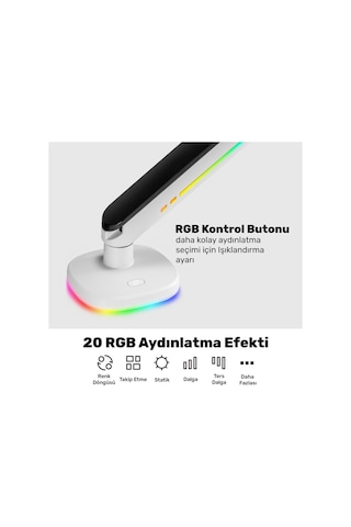 Npo Std54012hlw Elysium 27"-45" Profesyonel Gaming Rgb Amortisörlü Vesa Tek Kol Monitör Tutucu