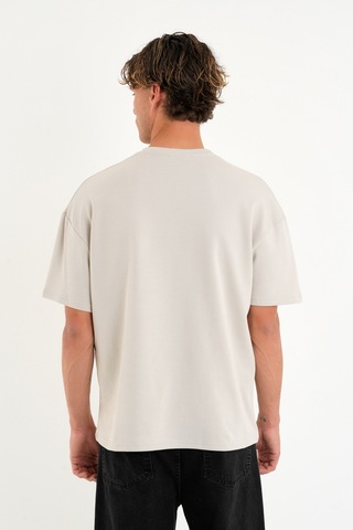 Blank Unisex Oversize Geniş Kesim Tişört %100 Pamuk Kalın Dokulu Bisiklet Yaka T-shirt Taş