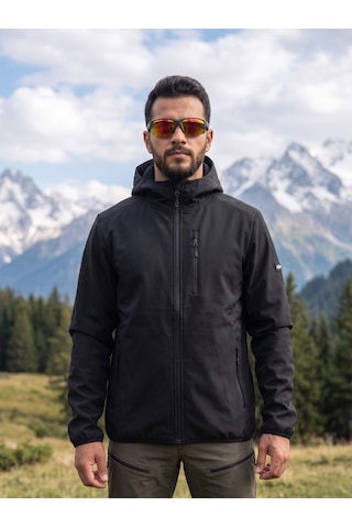 Alpine Frstedt Outdoor Kapşonlu Shoftshell Ünisex Jacket Koyu Siyah