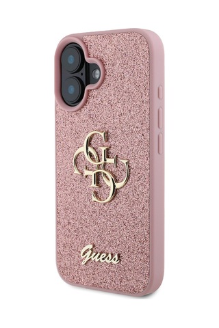 Apple Uyumlu iPhone 16 Kılıf Guess Lisanslı 4g Büyük Metal Logolu Glitter Kapak Pembe