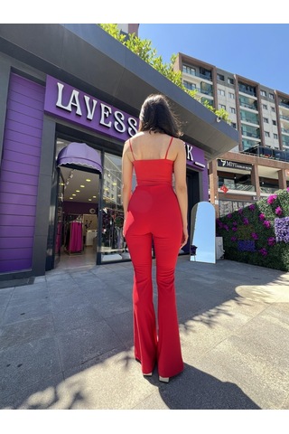 Lavessa Büzgülü İp Askılı Kırmızı Crop-131 Kırmızı
