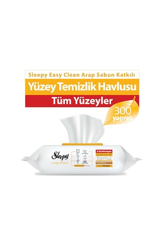 Sleepy Easy Clean Arap Sabunu Katkılı Yüzey Temizlik Havlusu&Mendili 3x100 (300 Yaprak) 
