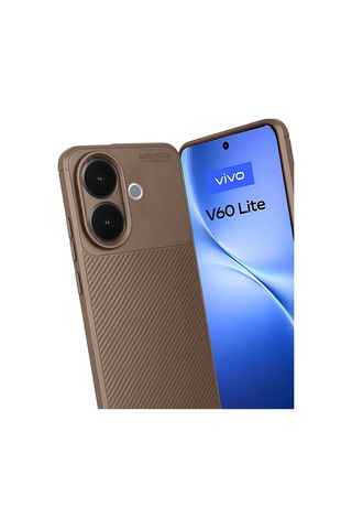 Vivo V60 Lite Uyumlu Kılıf Karbon Tasarım Kamera Korumalı Silikon Telefon Kılıfı Kapak Kahverengi