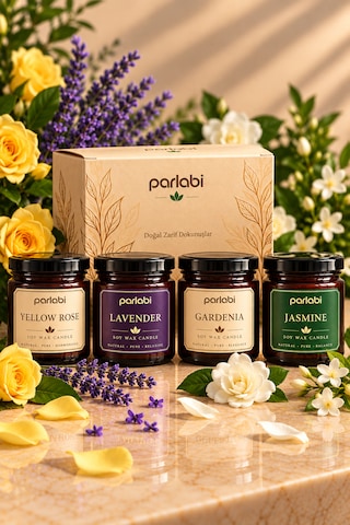Kokulu 4'lü Kavanoz Soya Mumu-soya Wax Candle Amber