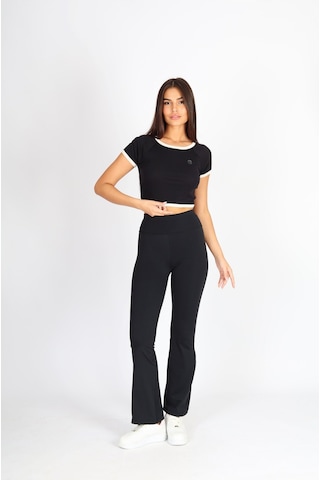 Soft&Basic Siyah-ekru Regular Fit Crop Basic Kadın 2'li Crop Tişört Beyaz